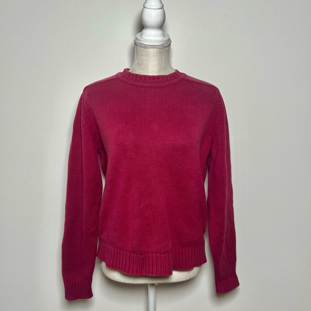 Lands' End Women's Deep Pink 100% Cotton Crew Neck Sweater